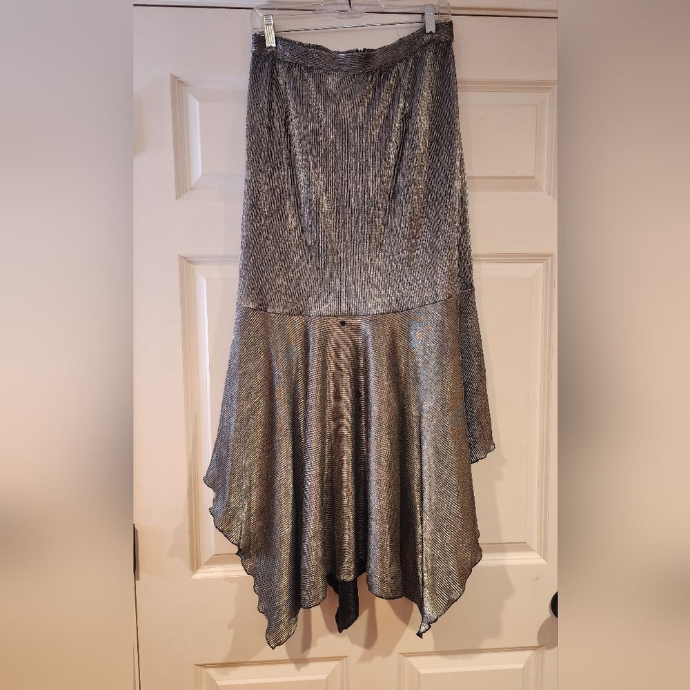 Donna Vinci shiny silver stretchy maxi skirt